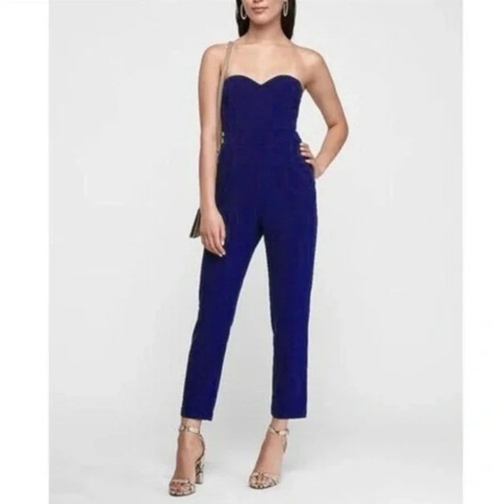 Express Royal Blue Strapless Sweetheart Neckline Jumpsuit Size 2 Pockets Evening